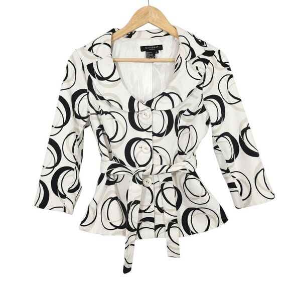 Sandro Sportswear Geometric Tie Belt Blazer Jacket in Black/White Size Small - Picture 1 of 9